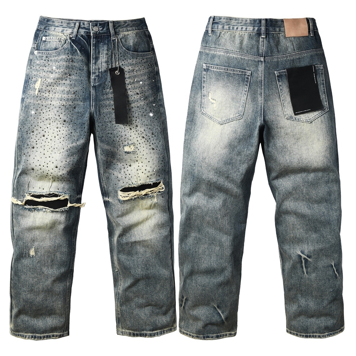 Men’s Purp Brand Baggy‑Fit Rhinestone Denim Jeans, Brand New With All Tags | Style PU9131