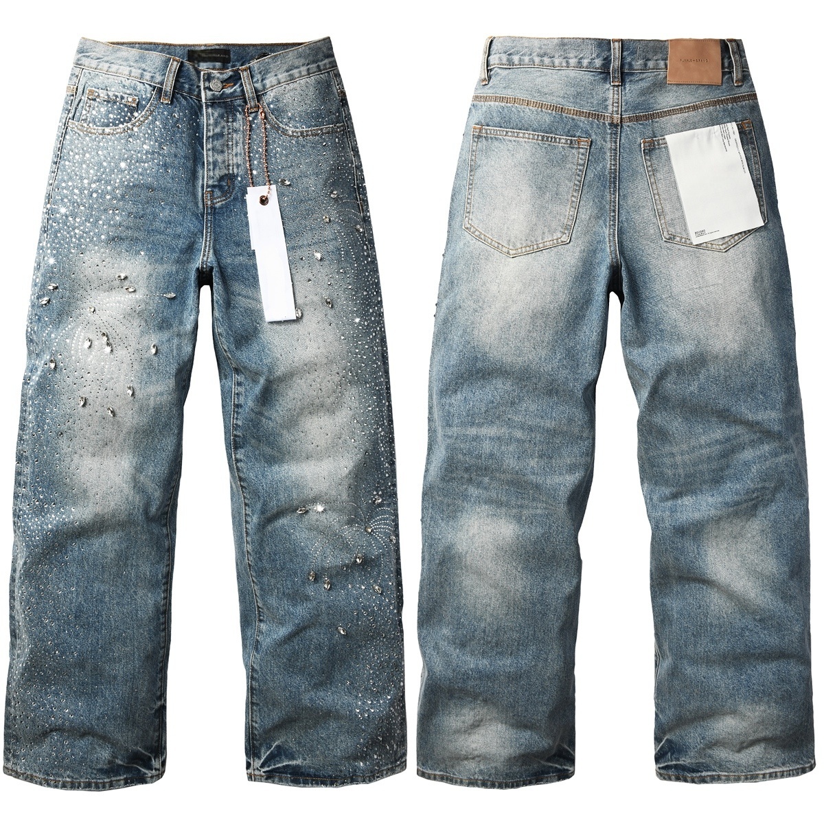 Men’s Purp Brand Baggy‑Fit Rhinestone Denim Jeans, Brand New With All Tags | Style PU9133